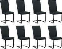 Set van 8 Zwarte leren industriële eetkamerstoelen Dry - poot rond zwart - Toledo Leer Nero (zwart leer)