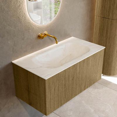 Badmeubel Mondiaz Kurve-Dlux | 90 cm cm | Meubelkleur Dusk | Wastafelkleur Ostra | Solid surface | Wasbak midden spoelbak | Zonder kraangat(en)