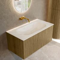 Badmeubel Mondiaz Kurve-Dlux | 90 cm cm | Meubelkleur Dusk | Wastafelkleur Ostra | Solid surface | Wasbak midden spoelbak | Zonder kraangat(en)