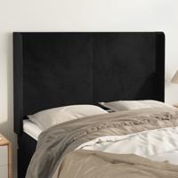 Hoofdbord met randen 147x16x118/128 cm fluweel zwart