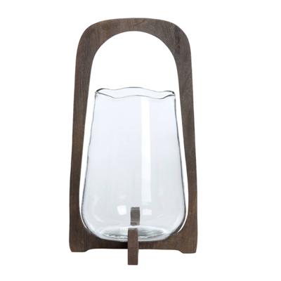 Windlicht Anosy glas hout donker bruin L