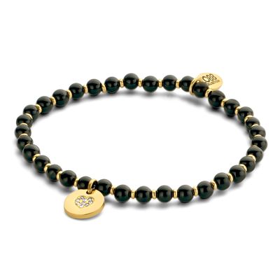 CO88 Collection 8CB 90734 Armband Dames - Zwart Agaat Kralen - 4mm - Metalen kraaltjes - Hangertje - Infinity - Goudkleurig