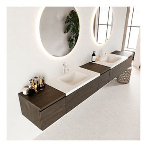 Mondiaz Bukla 280cm badmeubel met module 40 dark brown 5 lades met wastafel dubbel 2 kraangaten kleur talc