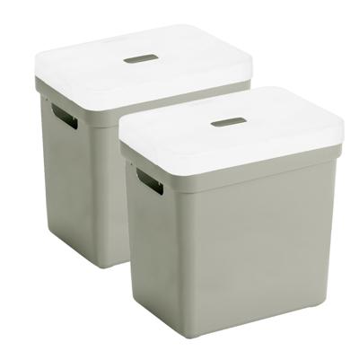 Sunware opbergboxen met deksel - 2x - Sigma Home - kunststof - 25L - lichtgroen - 35 x 25 x 36 cm