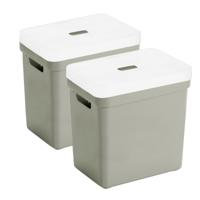 Sunware opbergboxen met deksel - 2x - Sigma Home - kunststof - 25L - lichtgroen - 35 x 25 x 36 cm