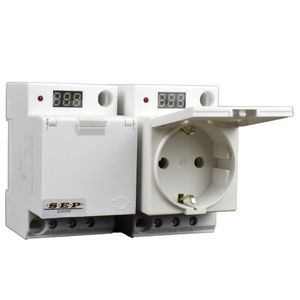 Din rail stopcontact met klep en spanning aanduidig 2p+PE grijs voor groepenkast of schakelkast