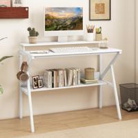 Bureau met Monitorstandaard 100 x 50 cm Kleine Computerbureau PC-tafel met Plank Wit