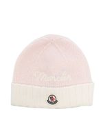 Moncler Enfant bonnet en laine vierge à patch logo - Rose - thumbnail