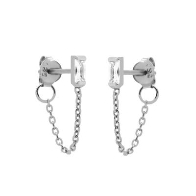 Karma Oorbellen Chain Zirconia Single Square Zilver