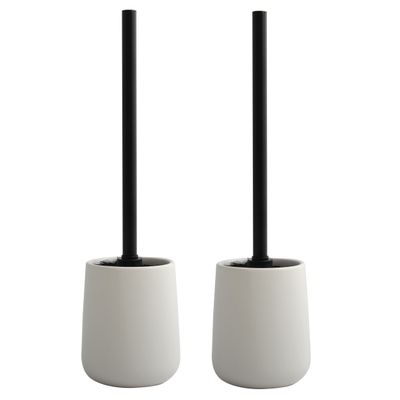 Toiletborstel in houder/wc - 2x - borstel Malmo - keramiek/rvs - wit/zwart - 39 x 10 cm