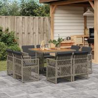 9-delige Tuinset met kussens poly rattan grijs