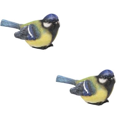 Huis/tuin deco vogel beeldje - koolmeesje - zittend - polystone - 12 x 6 cm