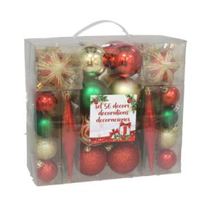 Kerstballen en ornamenten set - 56-delig - groen/rood/goud - kunststof - kerstversiering