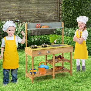 Modderkeuken voor Kinderen Outdoor met Waterfunctie/Haak/ Afneembaar Rek Tuinkeuken voor Kinderen Vanaf 3 Jaar