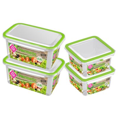 4x Voorraad/vershoudbakjes 1,5 en 2,5 liter transparant/groen