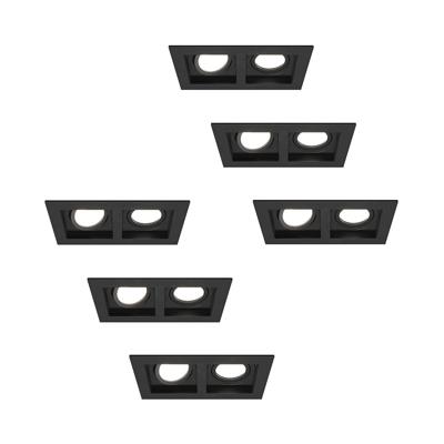 Set van 6 Fresno Dubbele Inbouwspot - Rechthoek - 2x GU10 - 6000K Daglicht wit - 10 Watt 800 lumen - Kantelbaar - IP20 stofdicht - Zwart