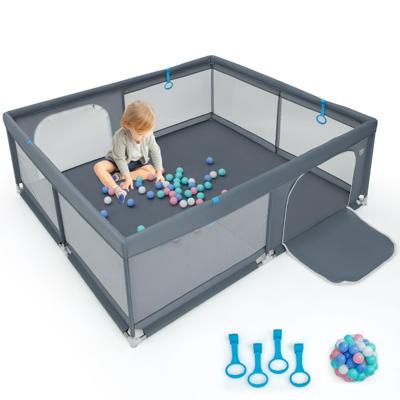 200x180cm Babybox Opvouwbaar Box met 50 Oceaanballen en 4 Handgrepen Kruiprooster met Ademend Mesh en Deur Box voor Zuigelingen