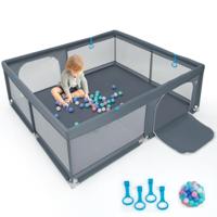200x180cm Babybox Opvouwbaar Box met 50 Oceaanballen en 4 Handgrepen Kruiprooster met Ademend Mesh en Deur Box voor Zuigelingen