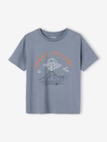 Landschap t-shirt met details in zwelinkt voor jongens jeansblauw - thumbnail
