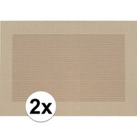 2x Placemats beige/bruin geweven/gevlochten met rand 45 x 30 cm