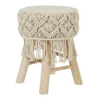 Bijzet krukje model Macrame Maroc - naturel - dennenhout - D32 x H42 cm - Meubels - Zitten