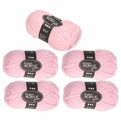 5x stuks roze acryl garen 80 meter