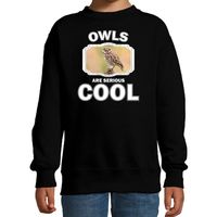 Sweater owls are serious cool zwart kinderen - uilen/ steenuil trui - thumbnail