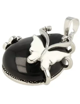 Druppelvormige Edelsteen Hanger Obsidiaan - Vlinder & Bloem