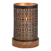 Windlicht van metaal op houten sokkel, zwart (B/H/D) 10x18x10 cm