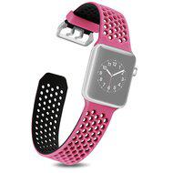 Bandje met gaatjes - 2 kleuren - Roze met zwart - Geschikt voor Apple Watch 42mm / 44mm / 45mm / 49mm - thumbnail