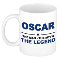 Oscar cadeau mok - man myth legend - naam koffiemok / beker - wit en blauw - 300 ml