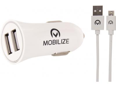 Mobilize Mobilize Car Charger 2x USB + USB to Micro USB Cable 12W 1m. White