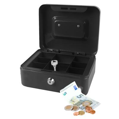Geldkistje/kluisje met slot - zwart - 25 cm - metaal - incl 2 sleutels