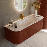 Badmeubel Mondiaz Kurve-Dlux | 130 cm | Meubelkleur Ruby | Wastafelkleur Nata | Solid surface | Wasbak midden spoelbak | 1 kraangat Badmeubel Mondiaz Kurve-Dlux | 130 cm | Meubelkleur Ruby | Wastafelkleur Nata | Solid surface | Wasbak midden spoelbak | 1 kraangat