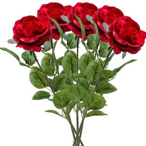 Kunstbloem roos Marleen - 5x - rood - 63 cm - decoratie bloemen