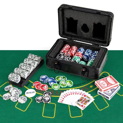 Set van Texas Hold'em Poker Chips 300 Casino Poker Chips 2 Decks Kaarten Dealer Chip Vilt Mat Aluminium Koffer met 2 Sleutels
