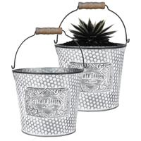 Plantenpot/bloempot emmer voor buiten - 2x - zink - zilver - D17 x H14 cm