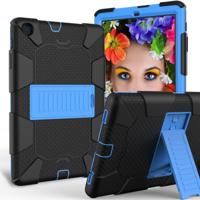 Voor Galaxy tab A 8.0 2019/T290 schokbestendige tweekleurige siliconen beschermhoes met houder (zwart + blauw)