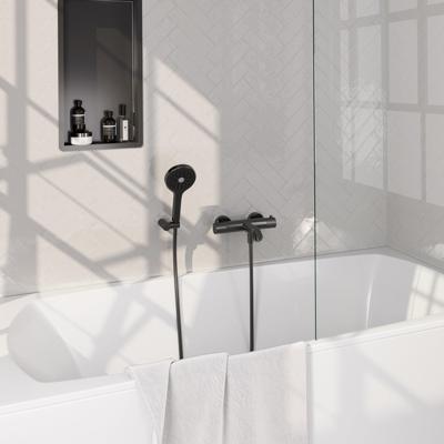 Brauer Gunmetal Carving Badkraan - douchegarnituur - handdouche rond 3 standen - carving knop - PVD - geborsteld gunmetal 5-GM-247