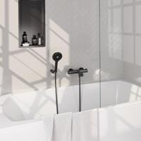 Brauer Gunmetal Carving Badkraan - douchegarnituur - handdouche rond 3 standen - carving knop - PVD - geborsteld gunmetal 5-GM-247