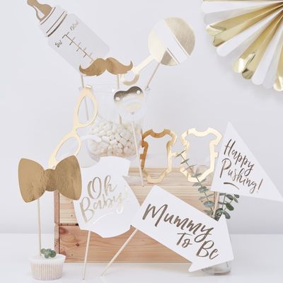 Ginger Ray Gouden "Baby Shower" Photo Booth Props Oh Baby!