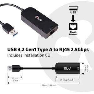 CLUB3D cac-1420 usb A Ethernet Zwart