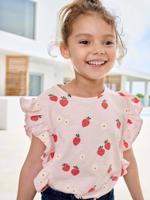 T-shirt met ruches en aardbeimotief lichtroze