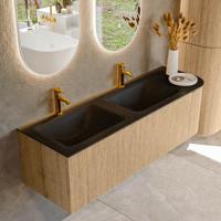 Badmeubel Mondiaz Kurve | 145 cm | Meubelkleur Oak | Wastafelkleur Urban | Dubbele spoelbak | 2 kraangaten