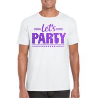 Verkleed T-shirt voor heren - lets party - wit - glitter paars - carnaval/themafeest - thumbnail