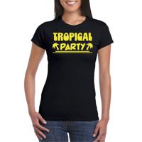 Tropical party T-shirt voor dames - met glitters - zwart/geel - carnaval/themafeest