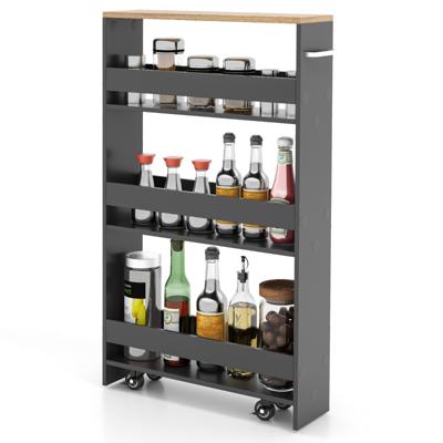 Nichewagen op Wieltjes Keukenwagen Smal Badkamerrek met Handgreep Serveerwagen 47,5 x 13 x 80,5 cm Grijs + Natuur