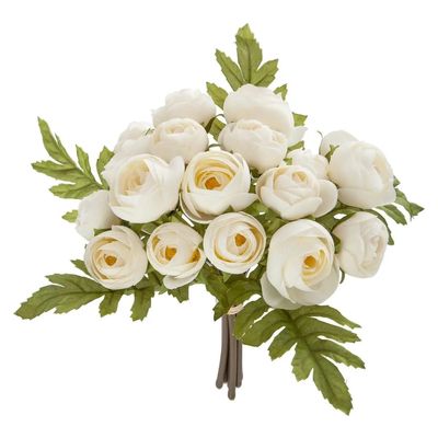 Atmosphera kunstbloemen - boeket - 18 mini camelia's - wit - 30 cm