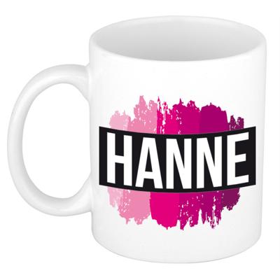 Hanne naam cadeau koffie mok - beker - met roze verfstrepen - Cadeau collega - moederdag Hanne naam cadeau koffie mok - beker - met roze verfstrepen - Cadeau collega - moederdag