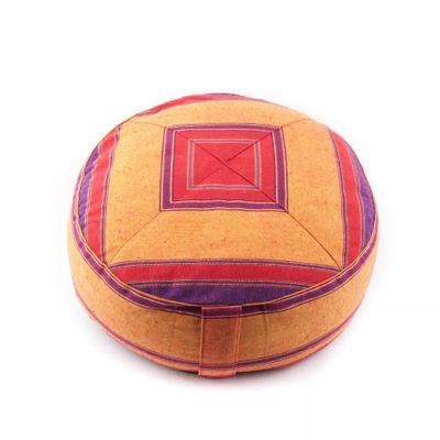 Yogi & Yogini Meditatiekussen Rond Katoen Oranje - Patroon Rood - 33 x 17 cm